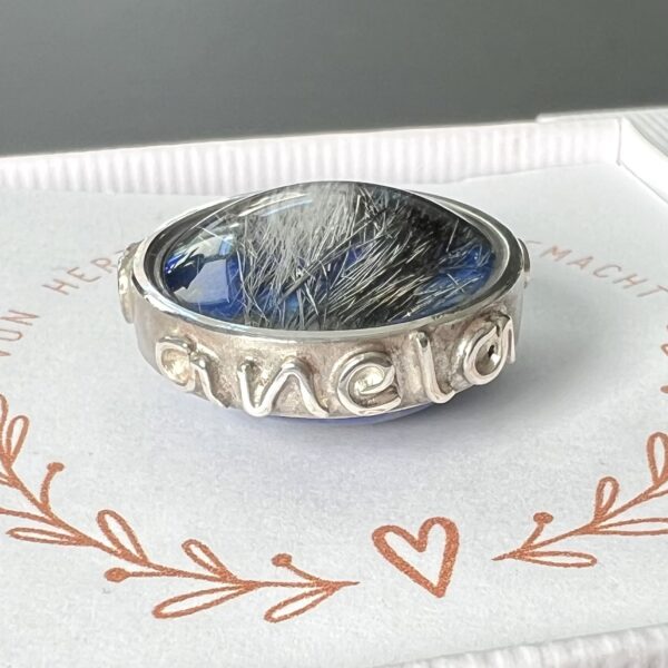 Urne mini personalisiert für Zuhause, Silber 925, Edelstein, Beschriftung in Silber, außergewöhnliche Personalisierung, Asche, Haar, Regenbogenbrücke