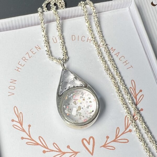 Anhänger Silber 925, Tropfenform, Träne, Phönix aus der Asche, Harry Potter Schmuck, Ascheschmuck, Schmuck mit Haaren, Edelstein, Bergkristall, Amethystsplitter, Unikat Schmuck