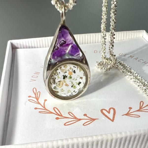 Anhänger Silber 925, Tropfenform, Träne, Phönix aus der Asche, Harry Potter Schmuck, Ascheschmuck, Schmuck mit Haaren, Edelstein, Bergkristall, Amethystsplitter, Unikat Schmuck